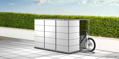 Fahrradunterstand hinter Gartenschrank