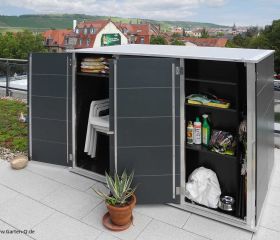 Die moderne Gartenbox für Möbel auf der Terrasse