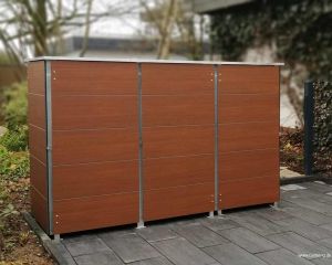 Mülltonnenbox aus Holz mit Holzdekor