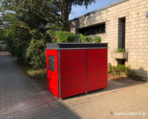 Moderne Mülltonnenbox mit Pflanzdach