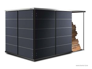 Holzunterstand mit Geräteschuppen
