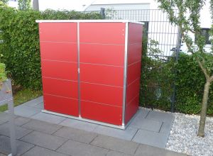 Outdoorschrank aus rotem HPL Trespa