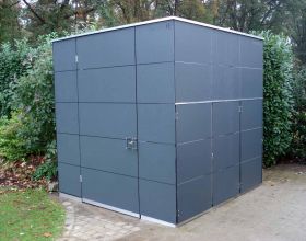 Das Gartenhaus Würfel Design in HPL Anthrazit Trespa