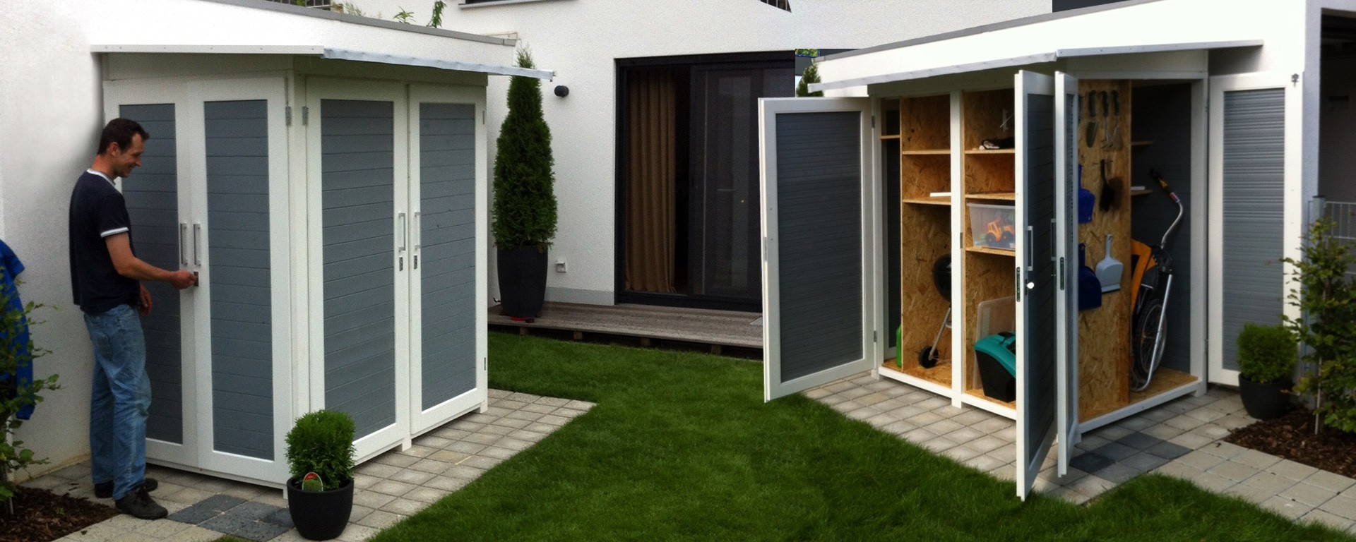 Geräteschuppen klein und modern. Geräteschuppen anthrazit.