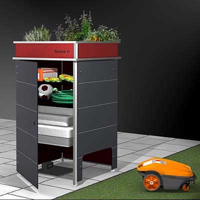 Gartenschrank mit integrierter Mähroboter Garage