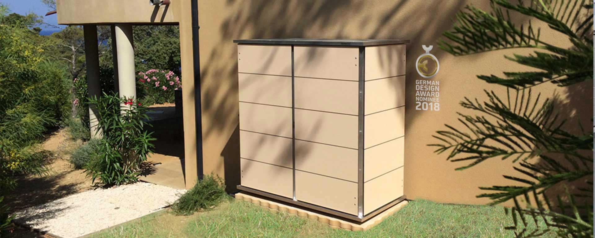 Design Gartenschrank modern aus Kunststoff und Metall
